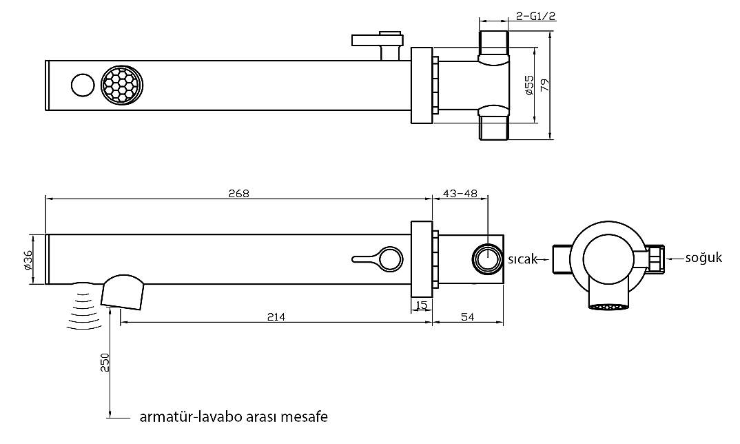 Newarc Ankastre Lavabo Bataryası - Çift Su Girişli (Pilli) - 2
