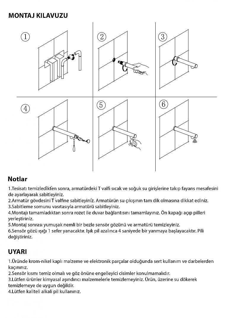 Newarc Ankastre Lavabo Bataryası - Çift Su Girişli (Pilli) - 4