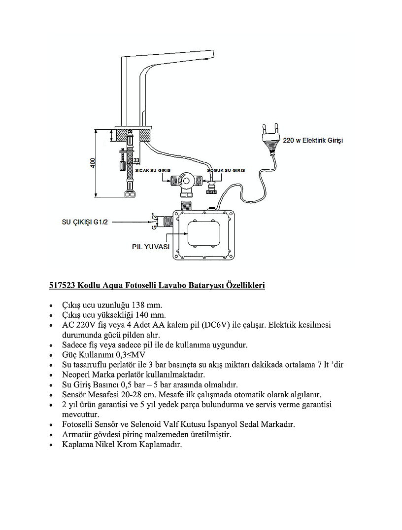 Newarc Aqua Fotoselli Lavabo Bataryası 517523 - 3