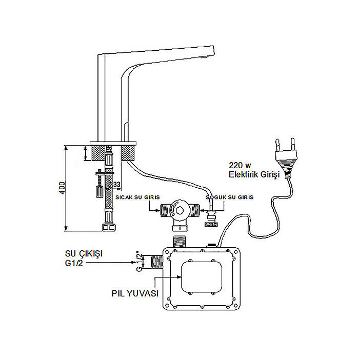 Newarc Aqua Fotoselli Lavabo Bataryası Siyah 517523B - 2