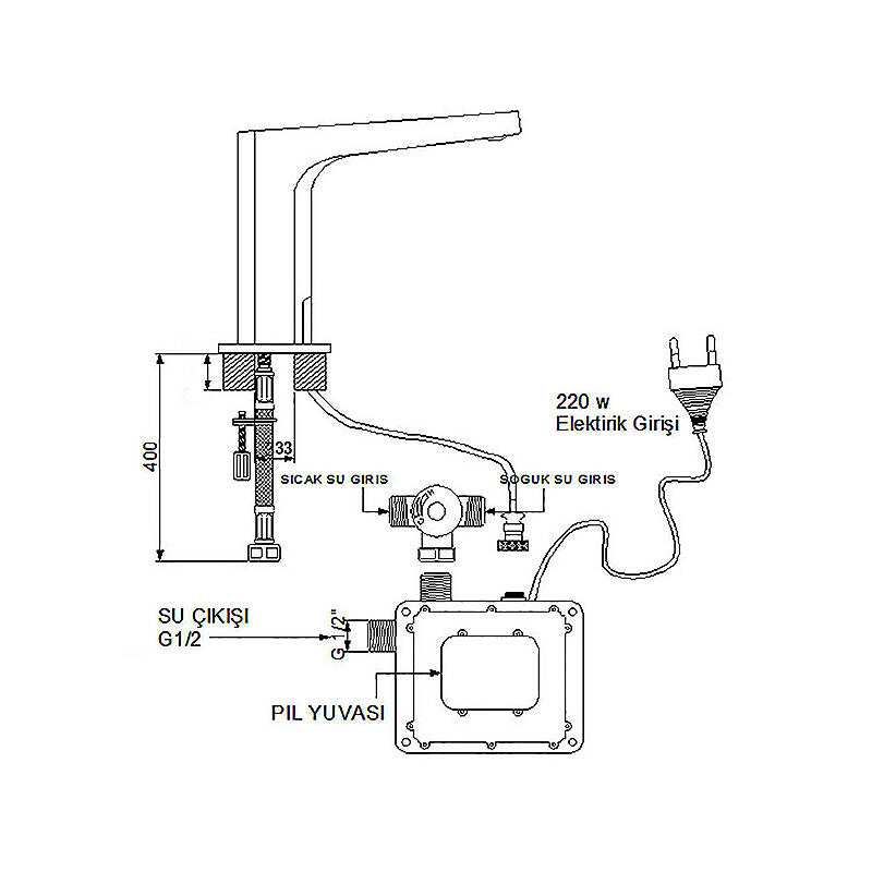 Newarc Aqua Fotoselli Lavabo Bataryası Siyah 517523B - 2