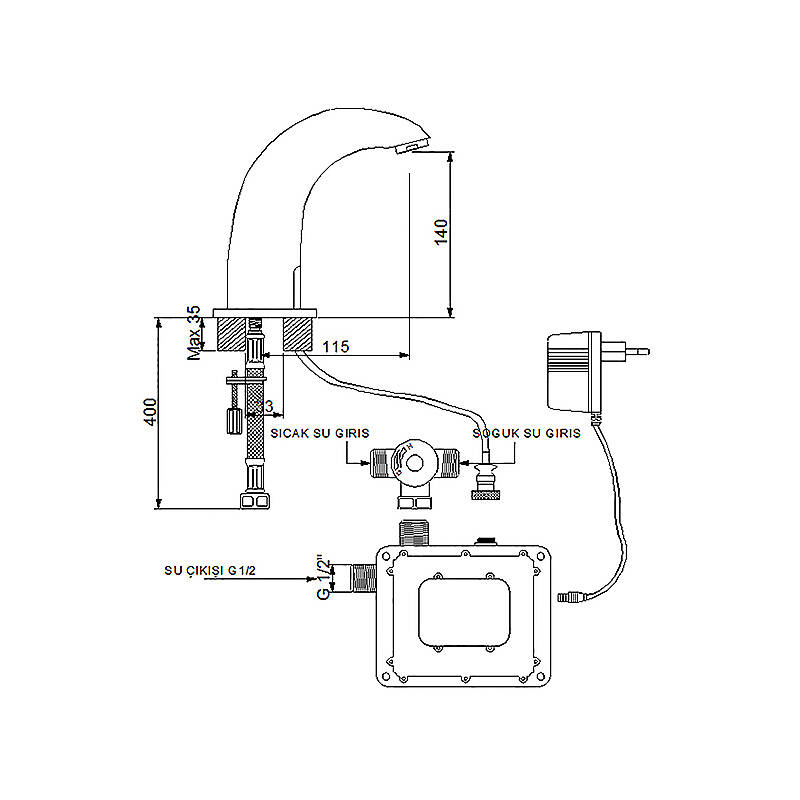 Newarc Elite Fotoselli Lavabo Bataryası Siyah 510523B - 2