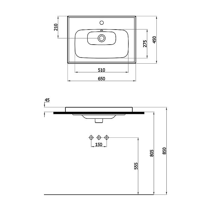 Newarc Newline 65 cm Lavabo NEW.L.065 - 2