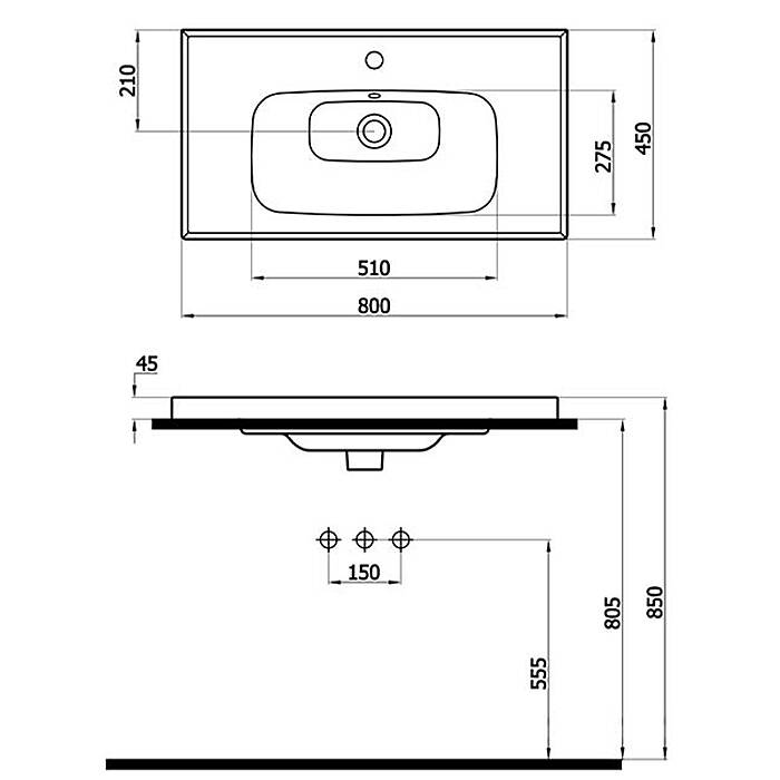 Newarc Newline 80 cm Lavabo NEW.L.080 - 2